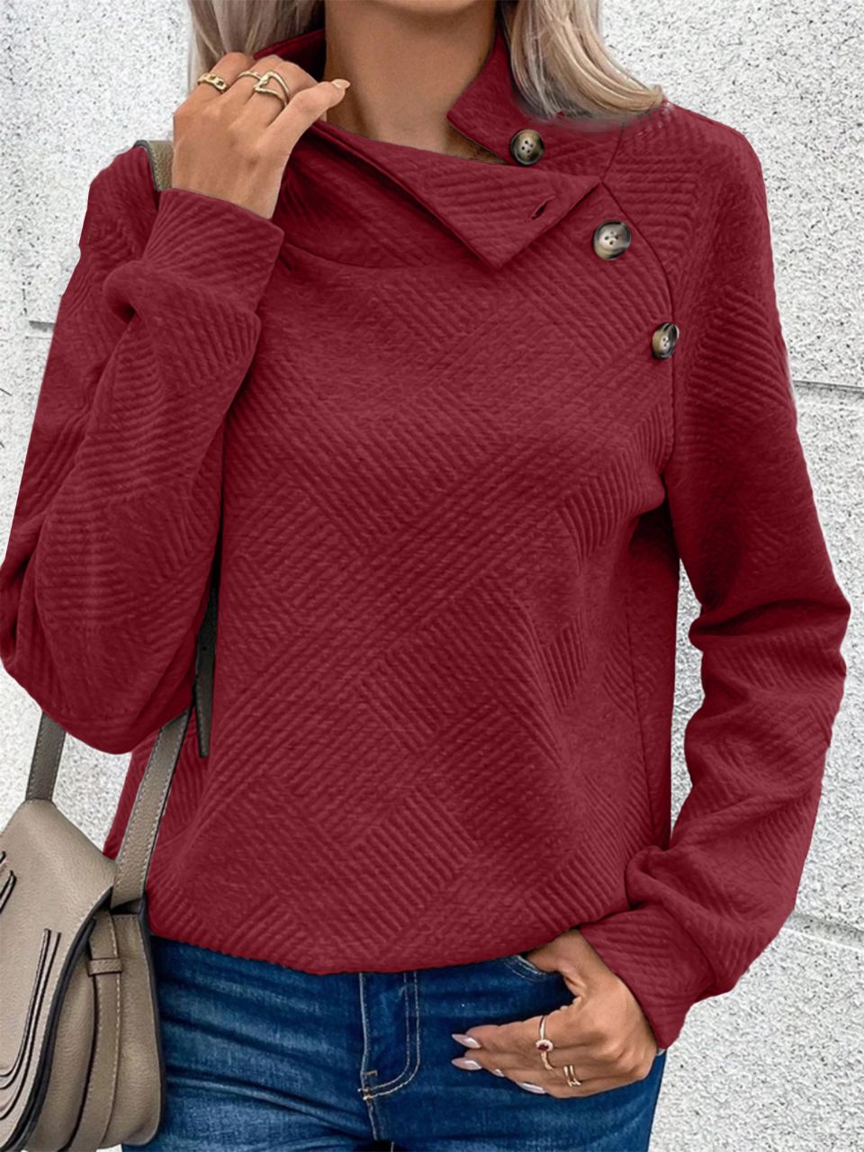 🎄Christmas Sale🔥Women's High Neck Special Button Designer Sweatshirt