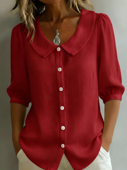New Arrivals🔥 Women's Retro Peter Pan Collar Cotton Linen Shirt