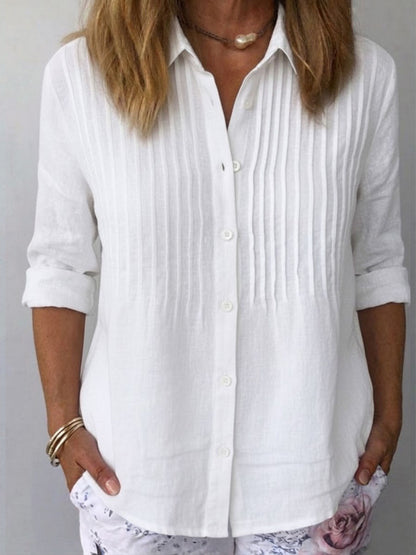 🔥CLEARANCE SALE🔥Women's Solid-color Casual Pleated Cotton-linen Shirt