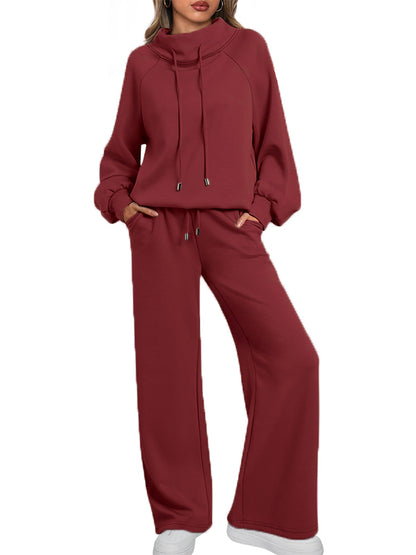 🎄Christmas Sale🔥 Women's Oversized Two-Piece Round Neck Drawstring Sweatshirt Wide Leg Sweatpants Casual Suit