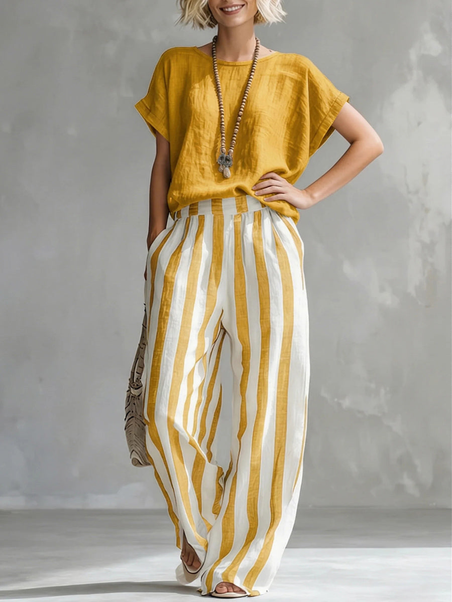 New Arrivals🔥 Cozy Loose-fit Striped Cotton Linen Two-piece Set
