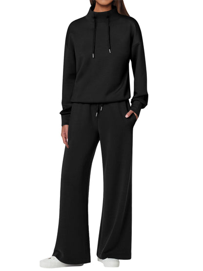 NEW 🔥 Women's Cotton Two-Piece Oversized Drawstring Sweatshirt Wide Leg Sweatpants Casual Set