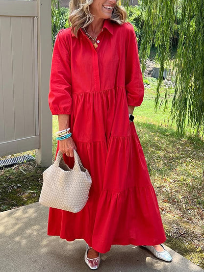🎄Christmas Sale🔥 Loose Cotton Linen Lapel Dress- Tax Free
