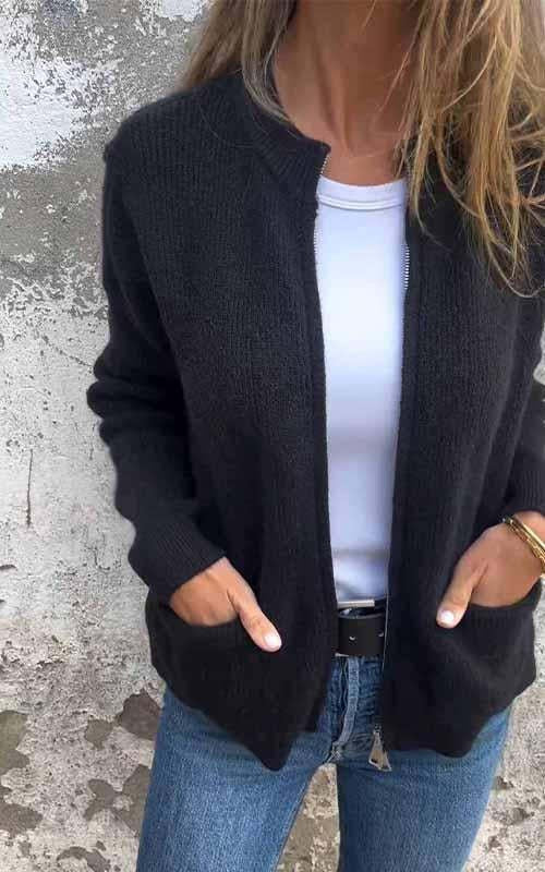 🎄Christmas Sale🔥 Women's Round Neck Zipper Knitted Jacket