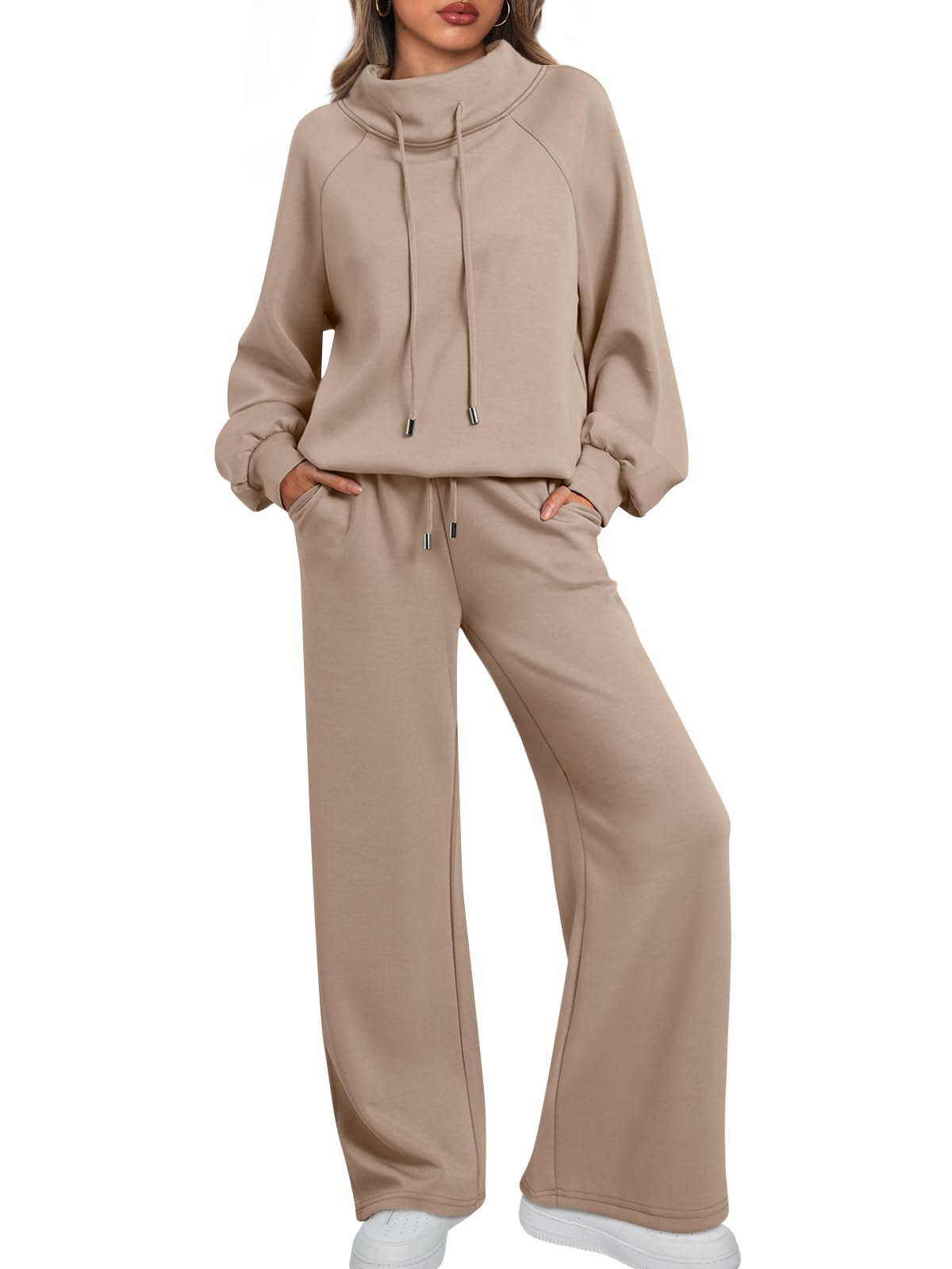 🎄Christmas Sale🔥 Women's Oversized Two-Piece Round Neck Drawstring Sweatshirt Wide Leg Sweatpants Casual Suit