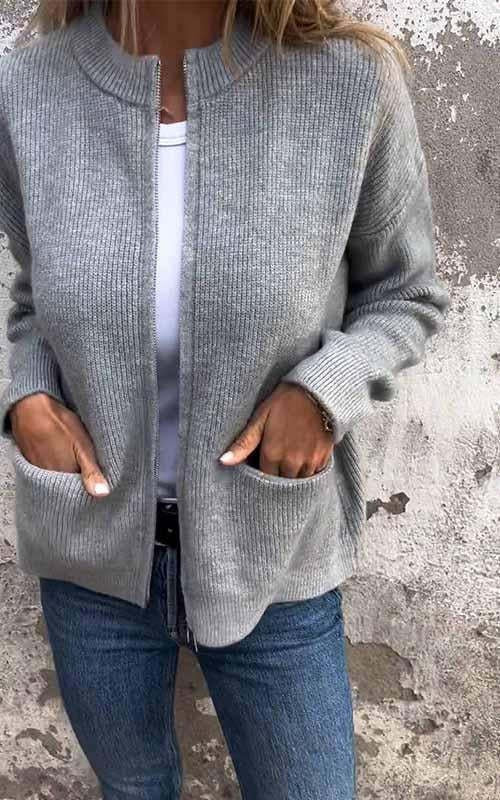 🎄Christmas Sale🔥 Women's Round Neck Zipper Knitted Jacket