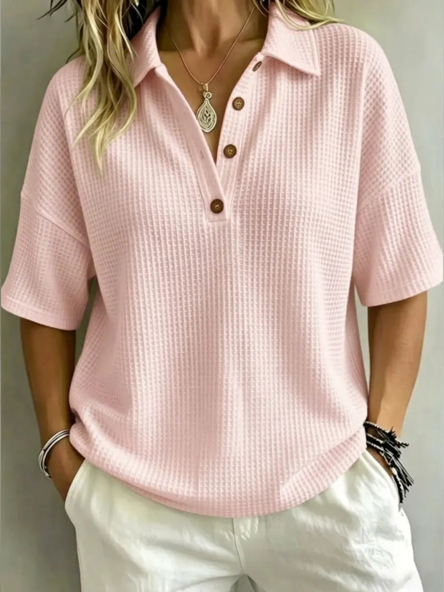 New Arrival 🔥Women's Button-Up Waffle Short Sleeve Shirt