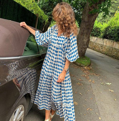 Puffy Sleeve Floral Pattern Elegant Boho Dress