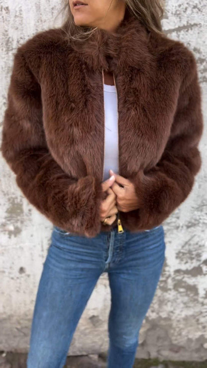 🎄Christmas Sale🔥 Women's High Collar Fur Zipper Casual Jacket