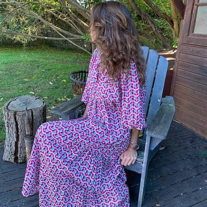Puffy Sleeve Floral Pattern Elegant Boho Dress