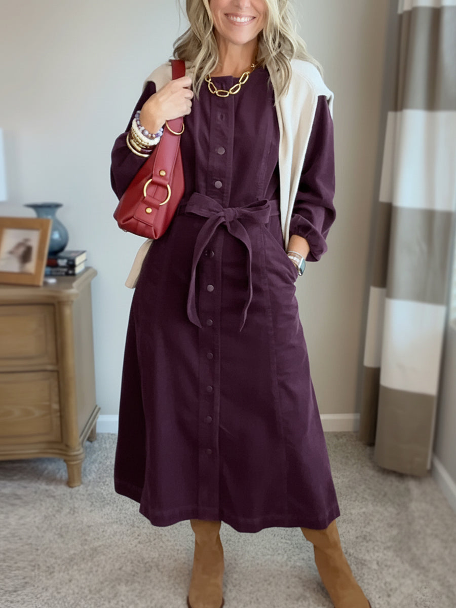 New Arrival🔥 Corduroy Shirt Dress with Tie Belt