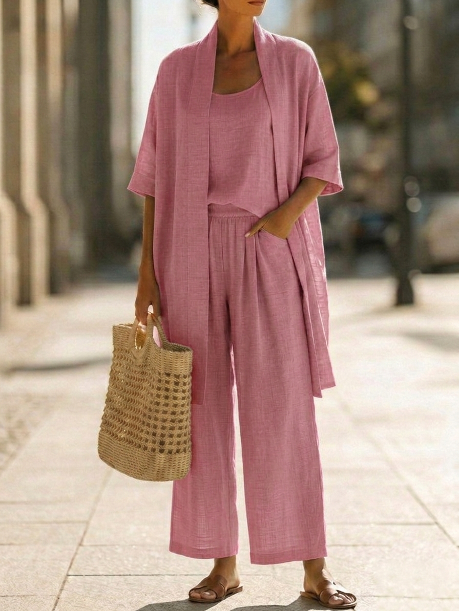 New Arrivals🔥Women's Short-sleeved Casual Open-front Loose Cotton Linen Set
