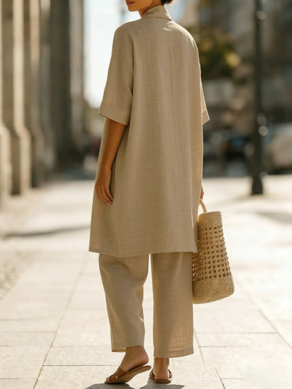 New Arrivals🔥Women's Short-sleeved Casual Open-front Loose Cotton Linen Set