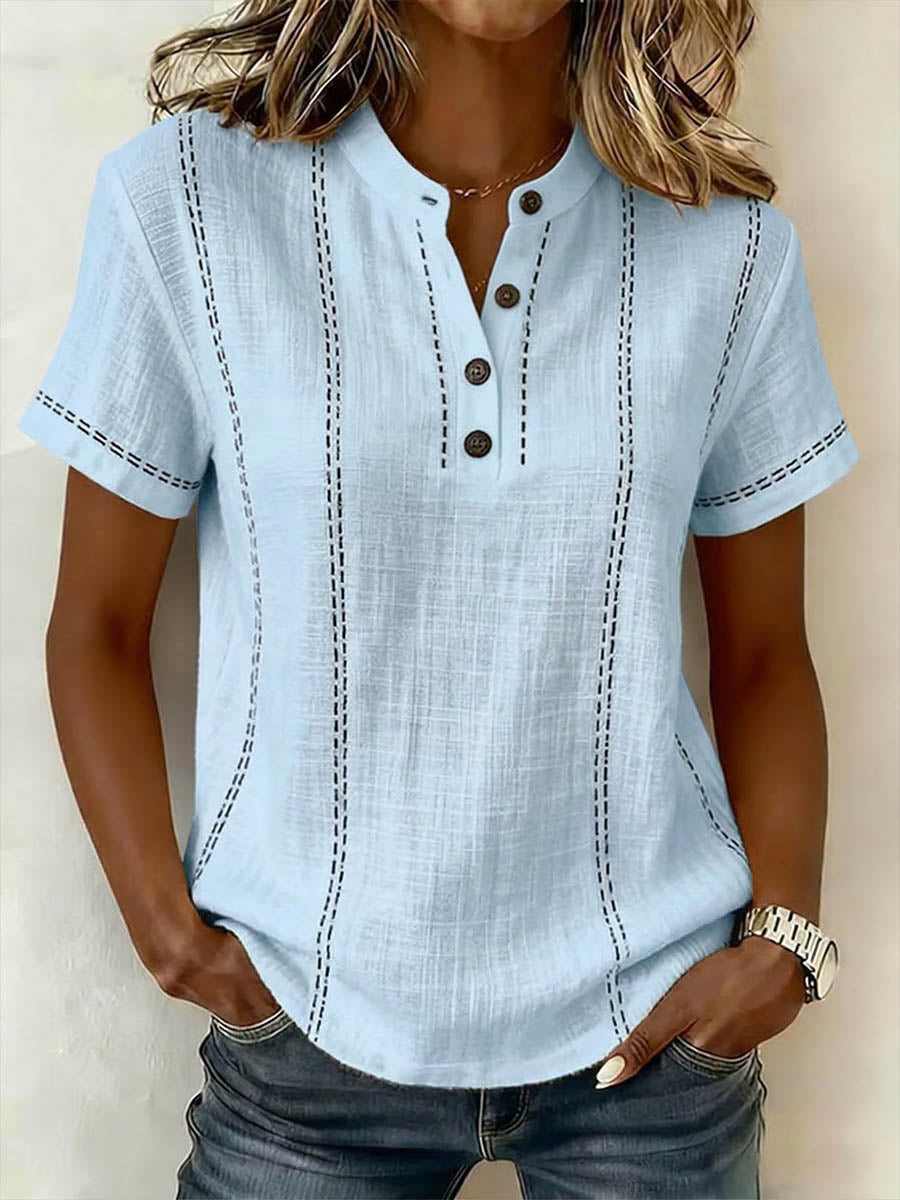 New Arrivals🔥Women's V-neck Short-sleeve Casual Loose Cotton-linen Top