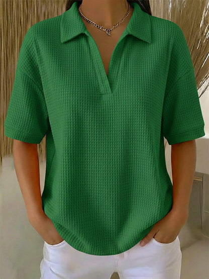 Casual Waffle-knit Short-sleeved Cotton Top