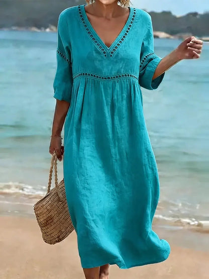 New Arrivals🔥Women's Solid Color Retro Casual Stylish Vacation Cotton Dress