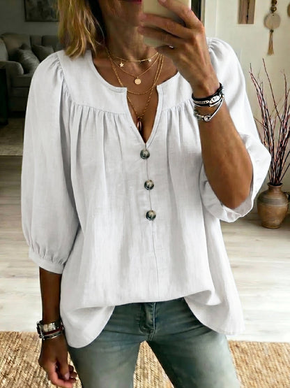 New Arrivals💥Women's Cotton-linen 3/4-sleeve T-shirt