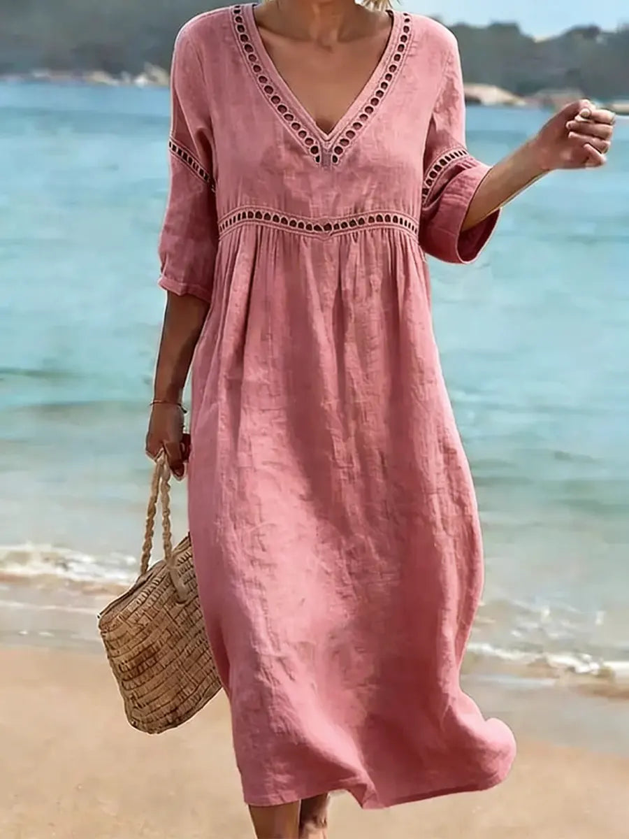 New Arrivals🔥Women's Solid Color Retro Casual Stylish Vacation Cotton Dress