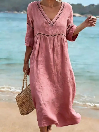 New Arrivals🔥Women's Solid Color Retro Casual Stylish Vacation Cotton Dress