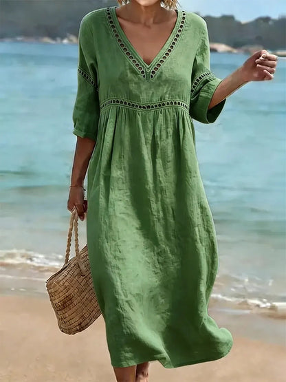 New Arrivals🔥Women's Solid Color Retro Casual Stylish Vacation Cotton Dress