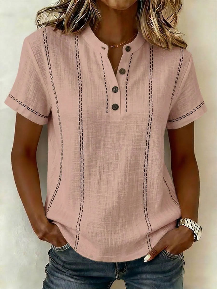 New Arrivals🔥Women's V-neck Short-sleeve Casual Loose Cotton-linen Top