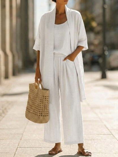New Arrivals🔥Women's Short-sleeved Casual Open-front Loose Cotton Linen Set