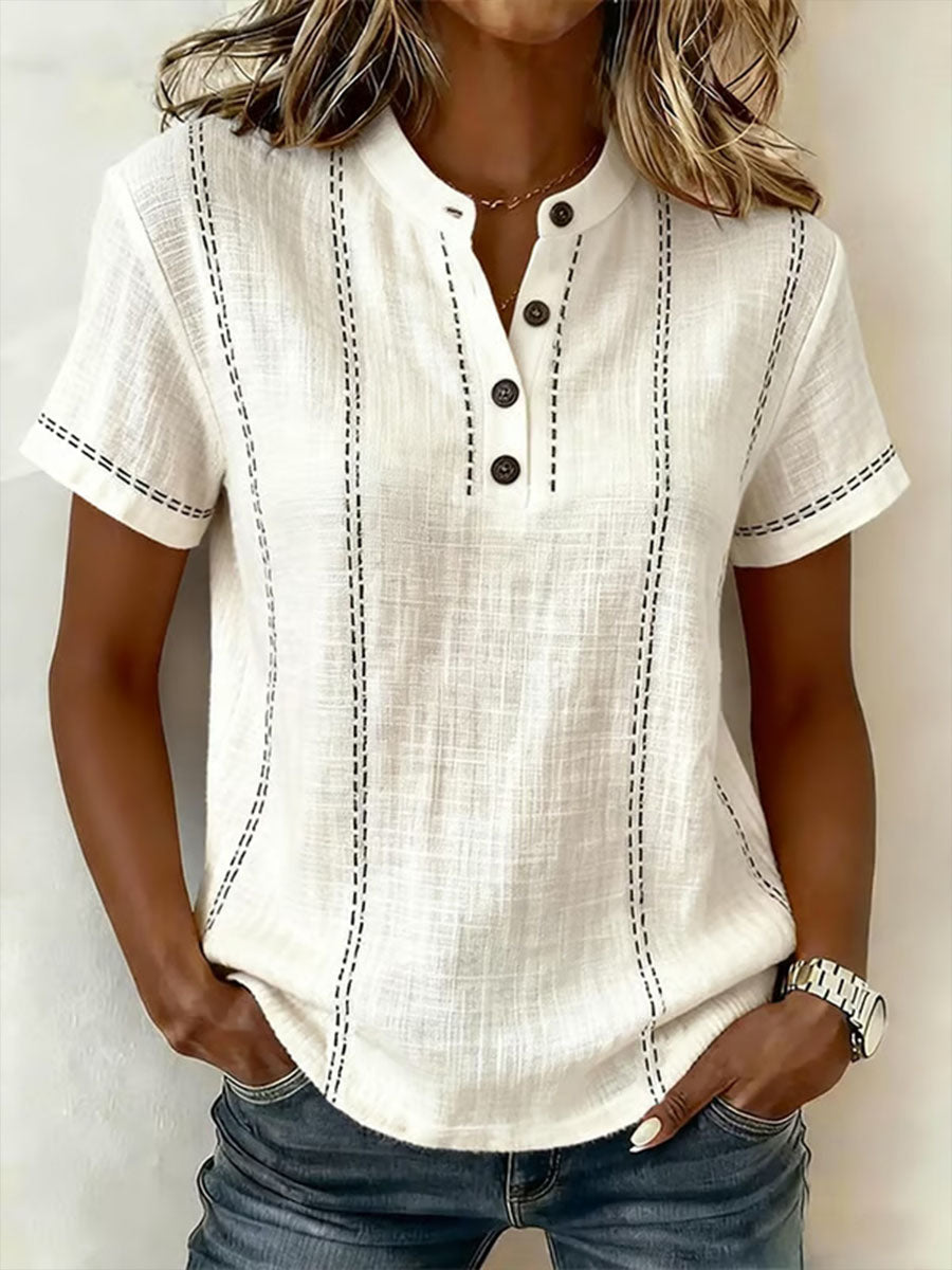 New Arrivals🔥Women's V-neck Short-sleeve Casual Loose Cotton-linen Top