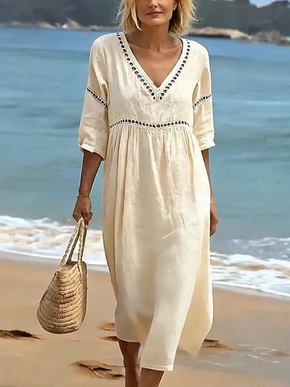 New Arrivals🔥Women's Solid Color Retro Casual Stylish Vacation Cotton Dress