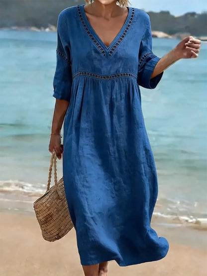 New Arrivals🔥Women's Solid Color Retro Casual Stylish Vacation Cotton Dress